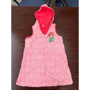 Disney Ariel Pink Towel Material Hooded Swim Cover Up Size Girls 7/8
